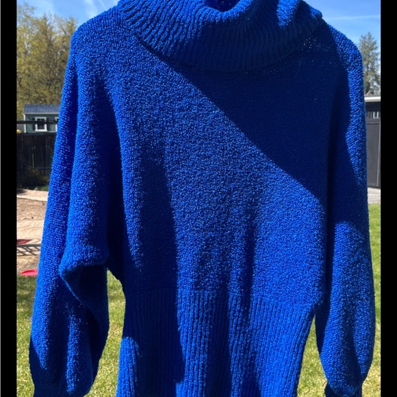 Vintage Honeybee Acrylic Boucle Sweater Blue Dolman Sleeve Cowl Turtleneck M - Picture 2 of 7